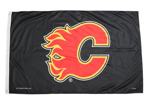 CALGARY FLAMES BLACK 3' X 5' FEET NHL HOCKEY LOGO FLAG BANNER .. NEW AND IN A PACKAGE