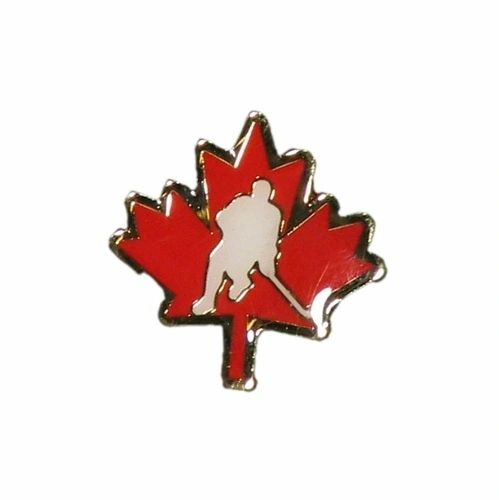 RED MAPLE LEAF WITH PLAYER NHL METAL LAPEL PIN BADGE .. NEW AND IN A PACKAGE