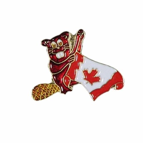 BEAVER & CANADA WAVY COUNTRY FLAG LAPEL PIN BADGE .. NEW AND IN A PACKAGE