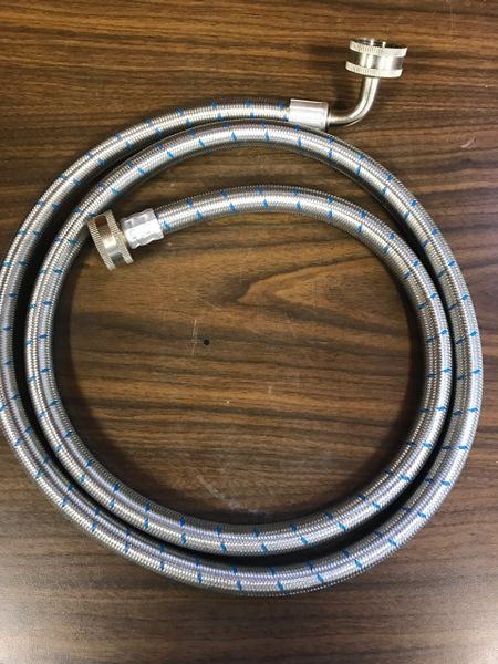 Back Flush Hose with Integrated 90 Degree Fitting. Braided Stainless Steel.