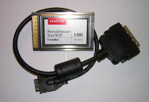 Adaptec SlimSCSI PowerDomain 1480 Ultra-SCSI CardBus PC Card + Cable Mac Apple