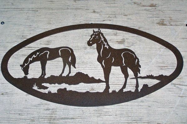 Two Horses 20'' Oval Wall Art