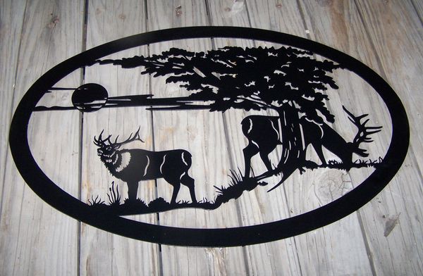 Two Elk 32" Oval Wall Art