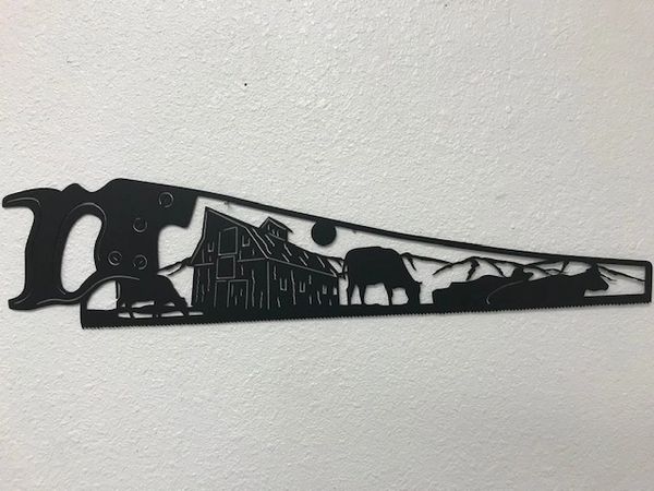 Barn with Cows Hand Saw