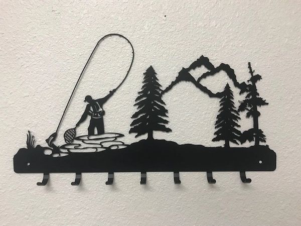 Fly Fisherman With Trees 7 Key Hook