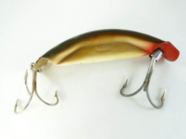 South Bend SWANBERG PAT PEND. 5" MUSKY Pre South Bend Peach Oreno RARE! in FROG SPLOTCH