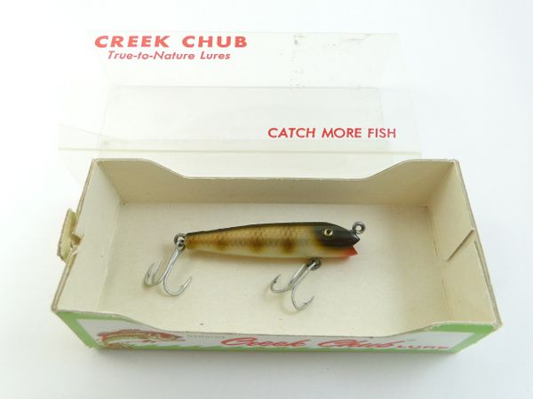 Vintage Creek Chub Plunker 3 Wood Frog Pattern with Glass Eyes