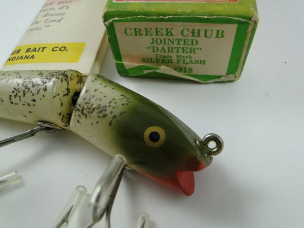 Creek Chub Jointed Darter 4918 SILVER FLASH Finish NEW in Box! + 1950 Insert Catalog!