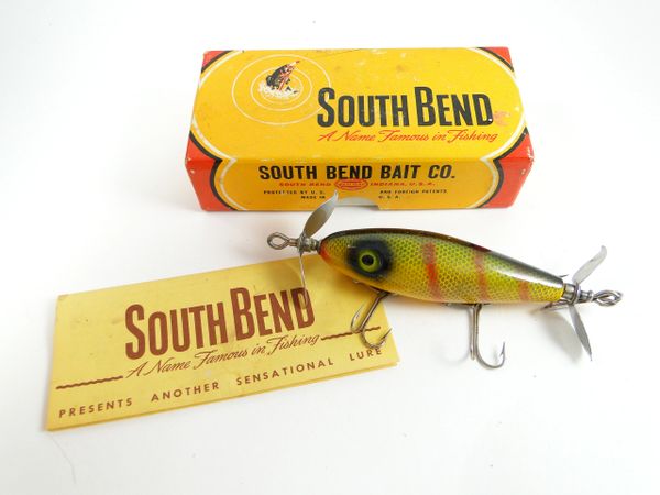 South Bend Nip-I-Diddee 910 YP Wood Semi Weedless Rigged Fishing Lure VG+ in Correct Box with Papers