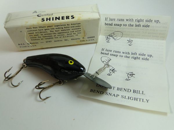 AC SHINER model No.002 All Black Wood NEW IN BOX Fishing Lure Earlier Model "More than 15 years" NEW in Correct Box with papers.