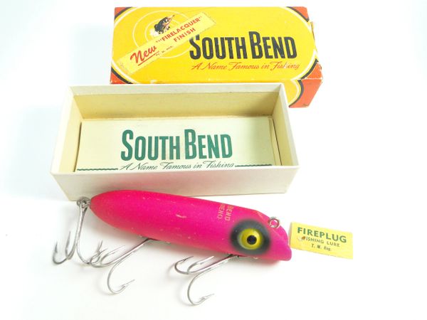 South Bend G973 NR Bass Oreno Gantron Neon Red Fireplug Finish EX in Box with Hangtag and Paper Insert