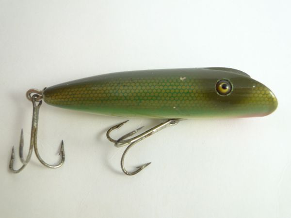 ▷ Shur Strike River Master old wood fishing lure glass eyes