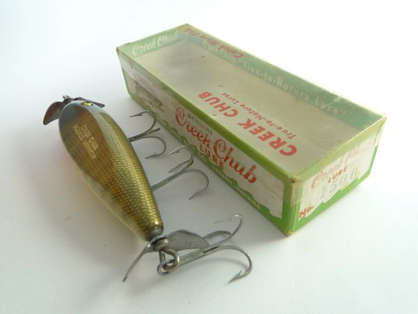 Old Plano Tackle Box with some Old Wood Lure (Heddon,Creek Chub