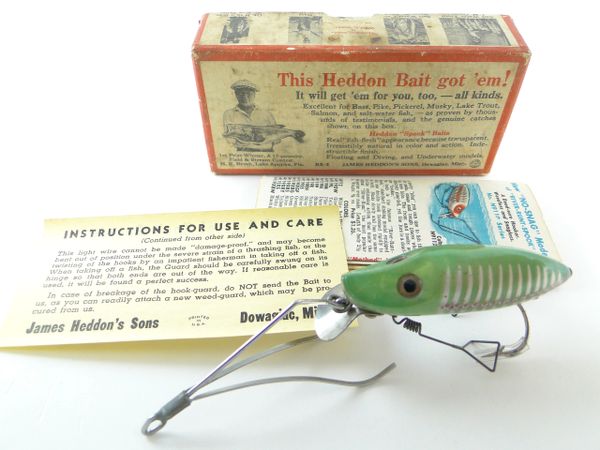 Heddon N9119 XGF No Snag GreenFish Shore Minnow 1941 Style 2 Weed Guard Rare Papers