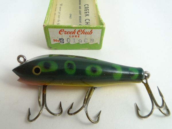 Creek Chub 8019 CB "Concave Belly" Darter in FROG EX+ in Correct Box (missing box top)