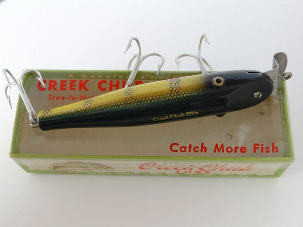 1952 Creek Chub Pike Crawdad, Old Fishing Lure Chart On Wood Print Ad Man  Cave