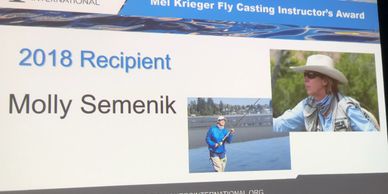 Molly Semenik received the elite education fly casting intruction award from Fly Fishers Internation