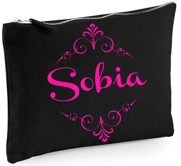 Personalised Zipped Bag Accessory Case Pouch Black