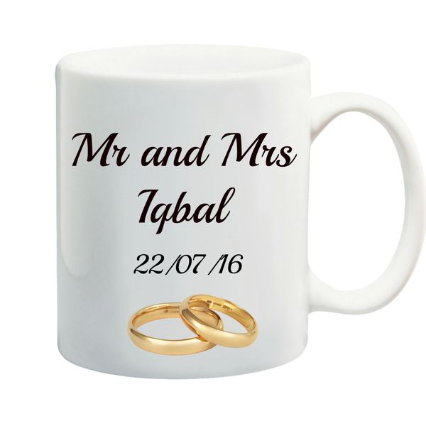 Personalised Mr & Mrs Wedding Rings Mug Set