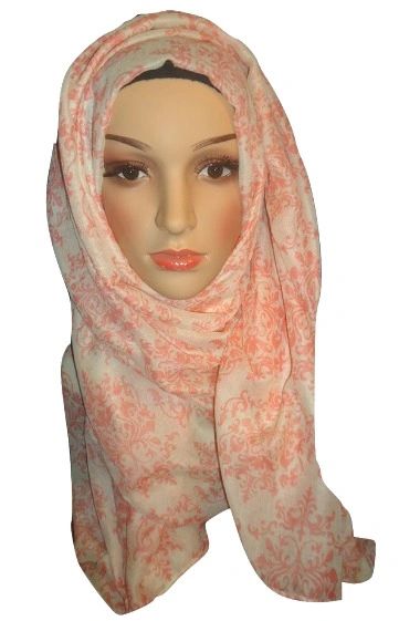 Womens Ladies Pink Damask Hijab Maxi Scarf