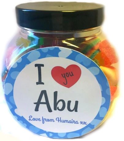 Personalised I Love you Abu Pick N Mix Halal Sweet Jar Gift