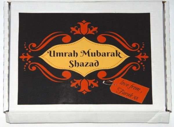 Personalised Umrah Mubarak Letterbox Halal Sweets Chocolates Treats Islamic Umrah Gift