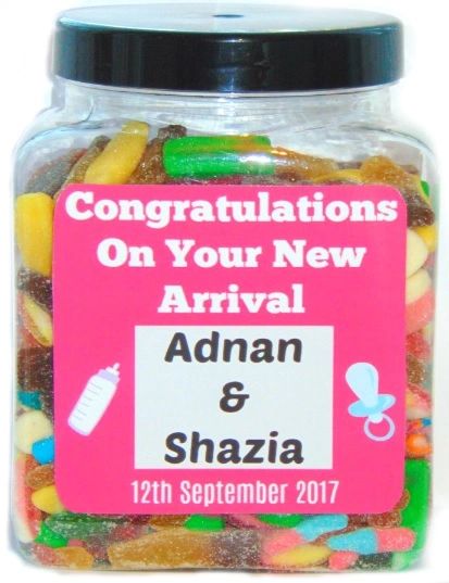 Personalised New Arrival Baby Large Jar Pick N Mix Halal Sweet Jar Gift