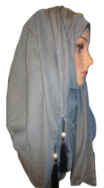 Womens Ladies Grey Pearl Hijab