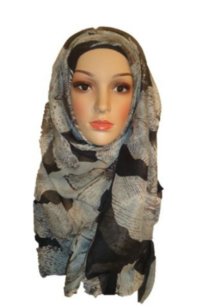 Womens Ladies Black Grey Patterned Hijab Maxi Scarf