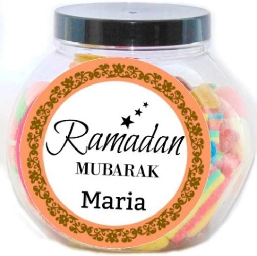 Personalised Ramadan Mubarak Name Pick N Mix Halal Sweet Jar Gift