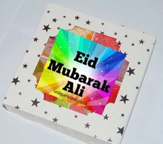 Personalised Eid Mubarak Halal Pick N Mix Sweet Rainbow Gift Box HMC Sweets