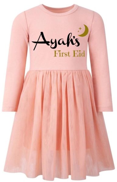 Girls Personalised Name First Eid Dress My First Eid Outfit