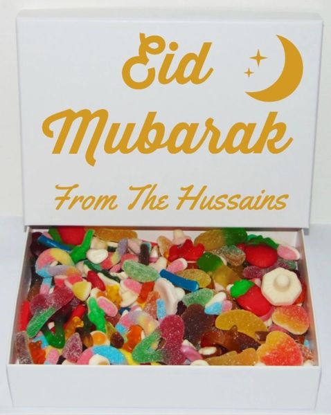 Large Eid Mubarak 1kg Sweet Gift Box Halal Sweets Box