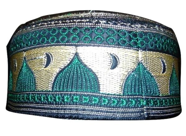 Mens Islamic Green/Gold Prayer Hat