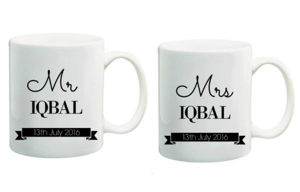 Personalised Mr & Mrs Wedding Mug Set Islamic Gift