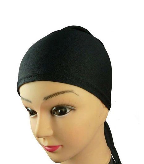 Black Hijab Bonnet Cap Plain Tieback Underscarf