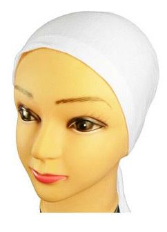 White Hijab Bonnet Cap Plain Tieback Underscarf