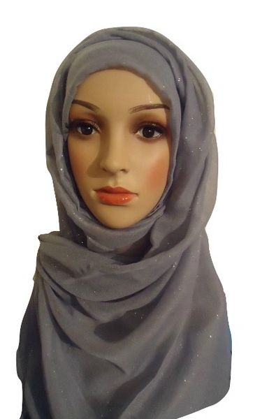 Womens Ladies Grey Glitter Hijab Maxi Scarf