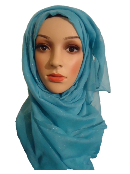 Womens Ladies Light Blue Glitter Hijab Maxi Scarf