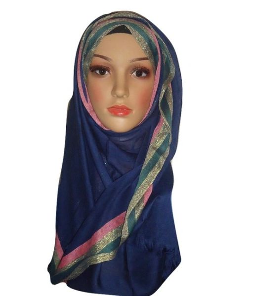 Womens Ladies Glitter Border Hijab Maxi Scarf