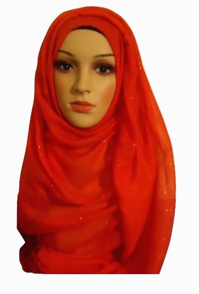 Womens Ladies Red Glitter Hijab Maxi Scarf