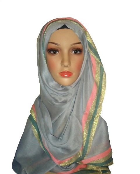 Womens Ladies Glitter Border Hijab Maxi Scarf