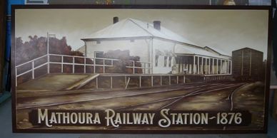 Mathoura Railway Station hand painted mural panel