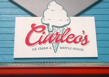 Ciurleo's Ice cream and waffle house rooftop sign. Lockington, VIC.