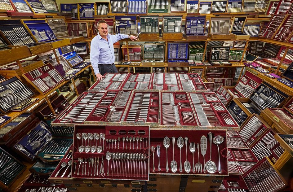 collection of antique silver cutlery for sale.