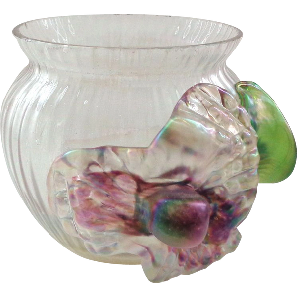 Masterful Antique Art Glass Vase Bowl With Applied Decoration