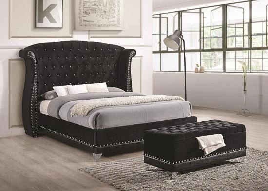 5 Piece Black Bling Crushed Velvet Fabric Upholstered Bedroom Set Krxo643