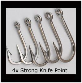3. 4x Strong Ahi/Marlin/Ono Knife Point Hooks Stainless Steel