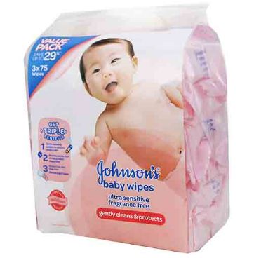 J&J Baby Wipes Fragrance Free 3X75S