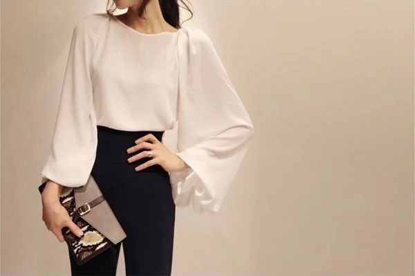 Puff Sleeve Solid White Blouse